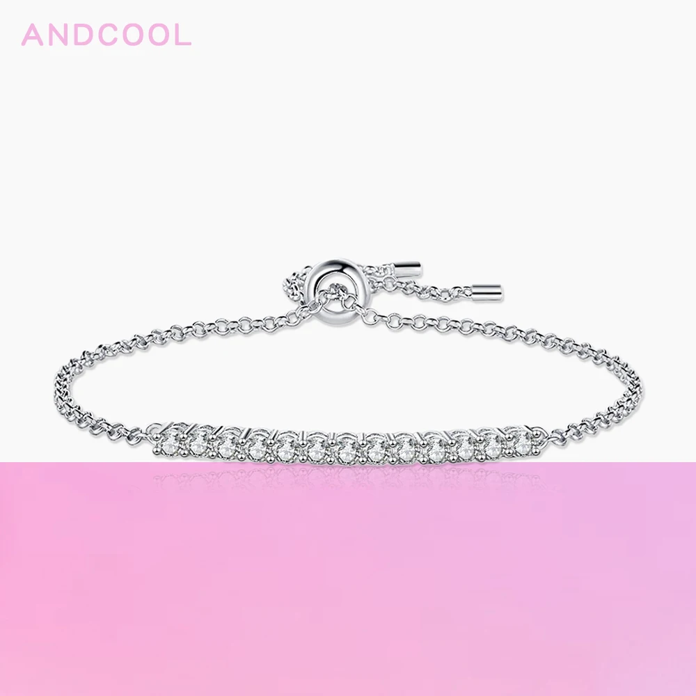

Andcool Moissanite Bracelet For Women Silver 925 Long Row Small Moissanite 0.1ct 925 Silver Bracelets Girls Women's Jewelry