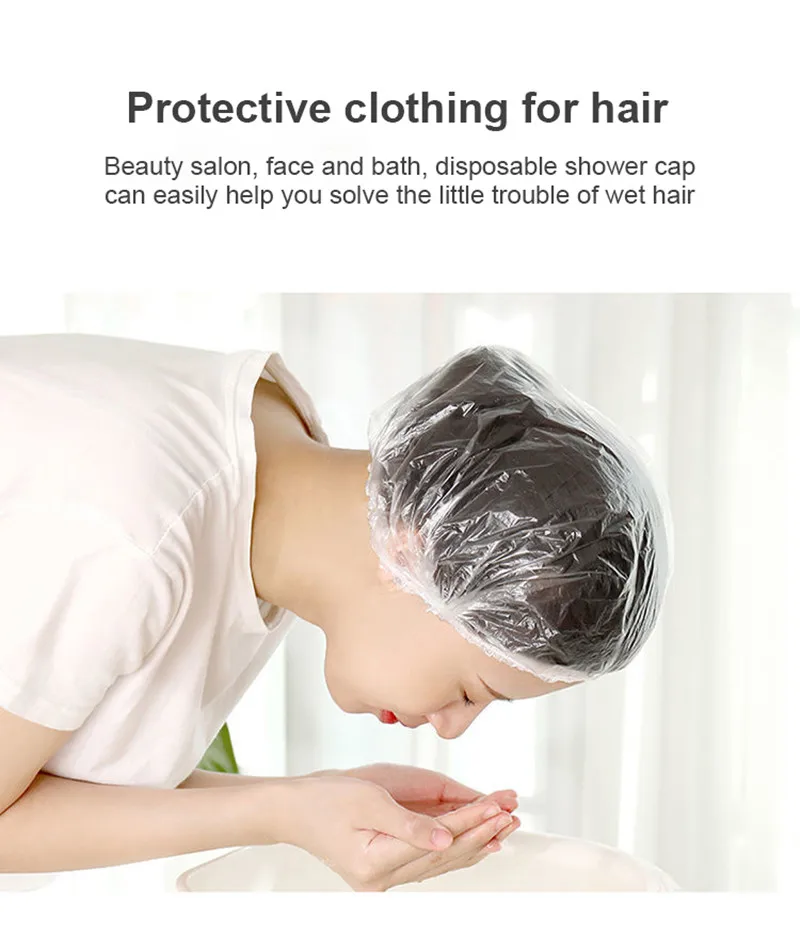 Disposable Shower Cap Plastic Hair Bath Hat Elastic Women Waterproof Caps For Spa Salon Hotel Hair Dye Bathroom Rosa Kitchen 2