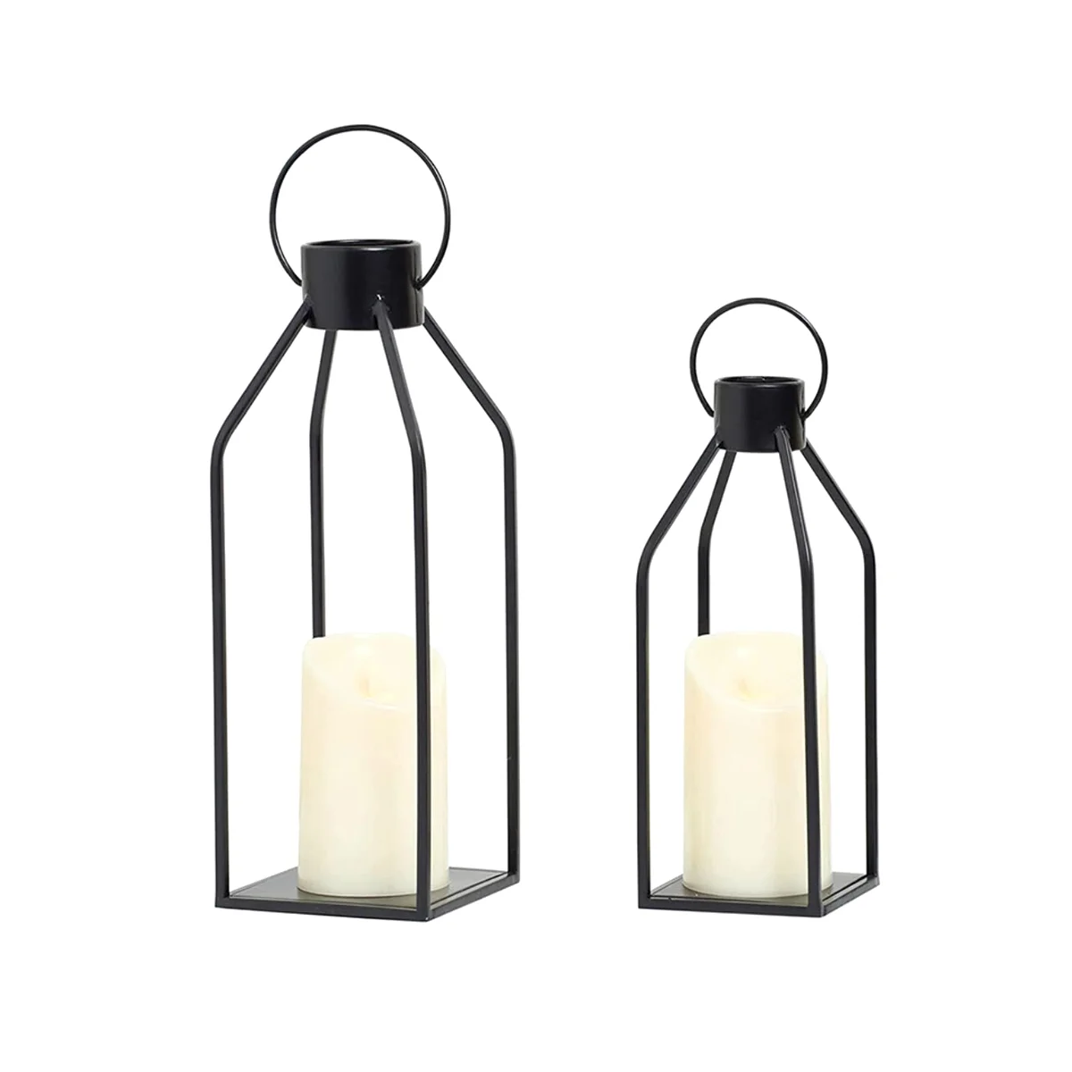 

Candle Lantern 2 Set Black Decorative Lanterns Indoor Outdoor Home Decor with Flickering LED Christmas Halloween Gift