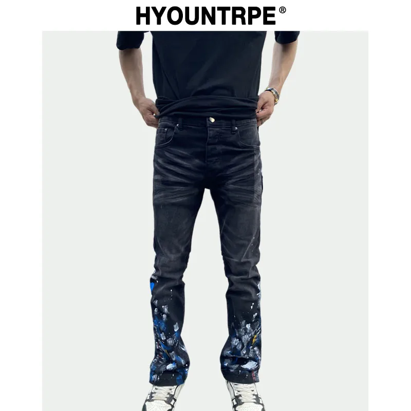 Graffiti Printed Skinny Denim Jeans Men Casual Buttons Fly Slim Straight Biker Trousers Jeans Fashion Hip Hop Jean Pants Joggers