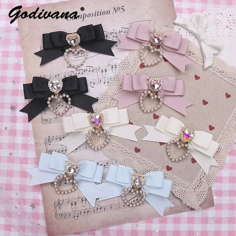 Handmade Sweet Cute Mine Rhinestone Love Pearl Pendant Hairclip A Pair of Hair Clips Hairwear Kawaii Side Clip Headdress