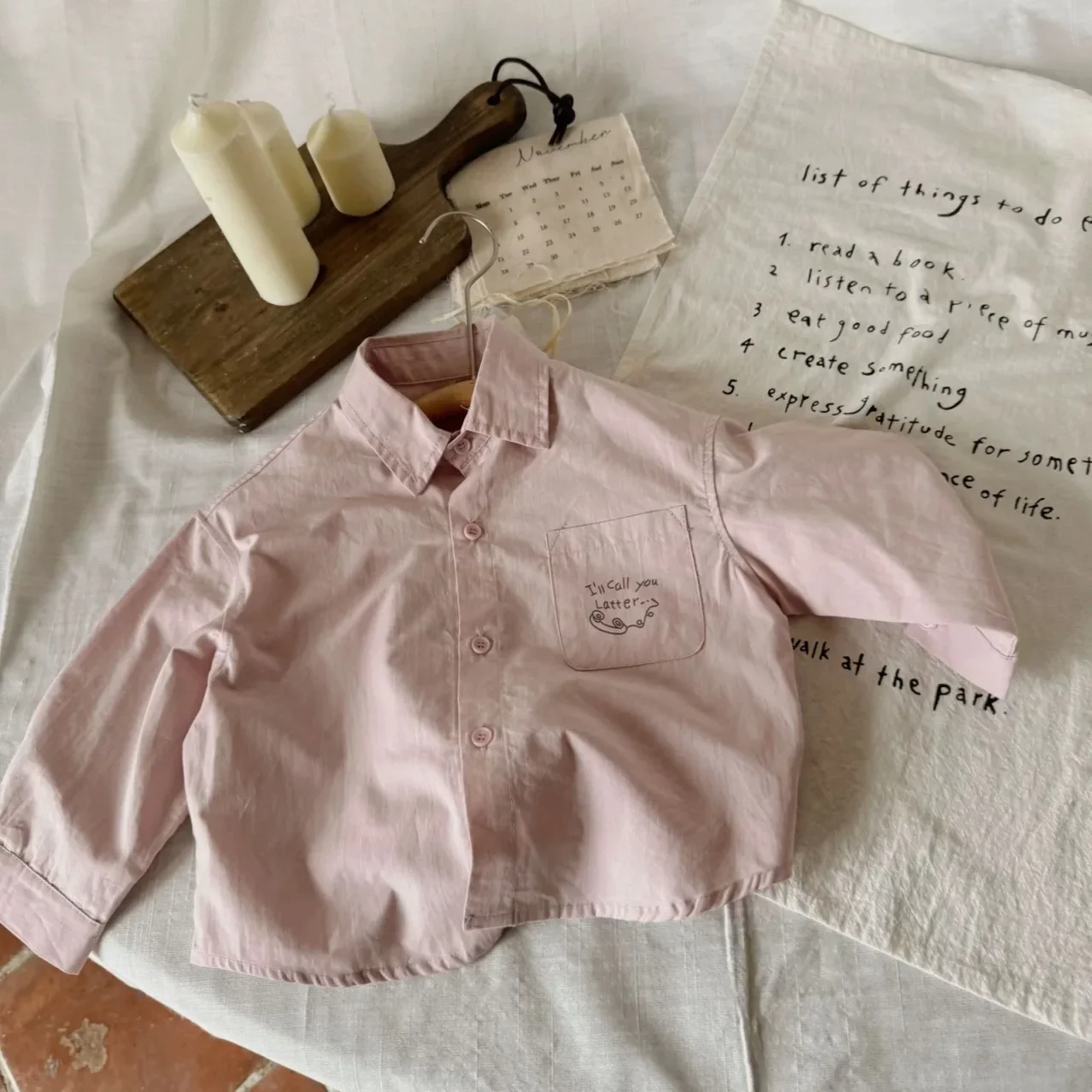 Long Sleeve Children's Shirt Casual Pure Color Collar Baby Cartoon Open Cardigan Boy's Clothing Spring Autumn Season
