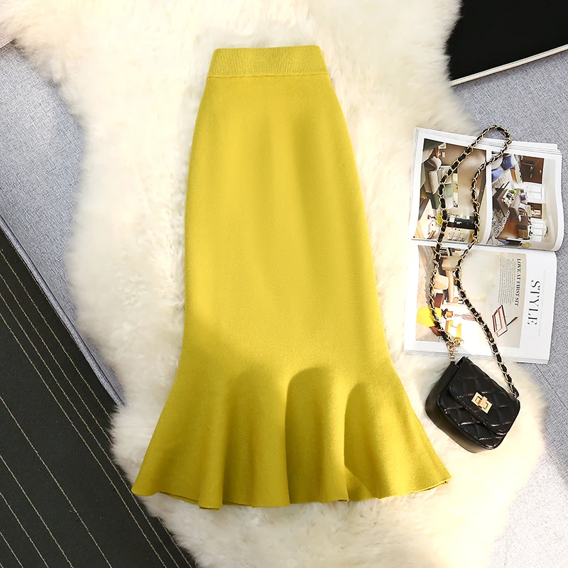 

Hip Skirt Women's Spring and Autumn Mid-length 2024 New Slim One-step Knitted Skirt High-waisted Slim Fishtail Skirt