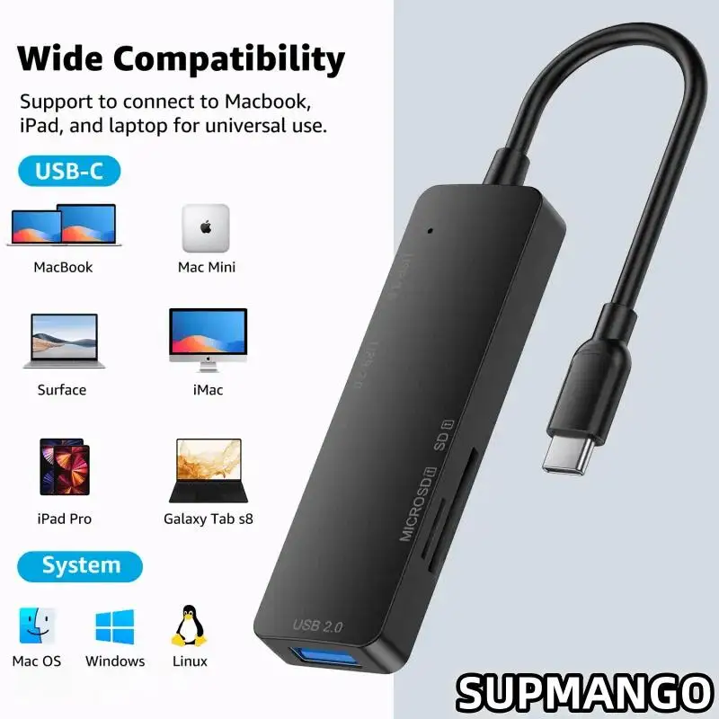 Usb Hub Adapter USB Type C Hub Adapter 5 in 1 Mobile Phone Computer Type C to SD TF Card Reader Extender High Speed Transmission Wire Divider