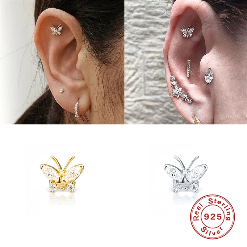 LENNIK-pendiente de Plata de Ley 925 para mujer, Piercing delicado para el lóbulo de la oreja, pendiente plano de hélice Rook Conch Tragus, joyería Sexy, 1 unidad