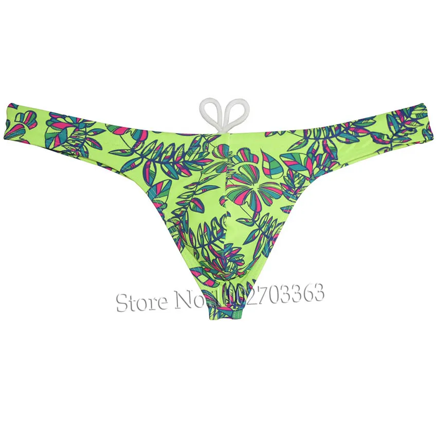 Mens Print Tangas Briefs Beachwear Surfing Drawstring Swimwear T-back Mini Bikini Swim Thongs Male Panties