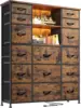 EnHomee 15 Drawer Dresser for Bedroom with Hutch 51" H Tall Dressers with Charging Station & LED Lights Sturdy Fabric Bedroom Dr 1