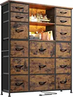 EnHomee 15 Drawer Dresser for Bedroom with Hutch 51" H Tall Dressers with Charging Station & LED Lights Sturdy Fabric Bedroom Dr 1