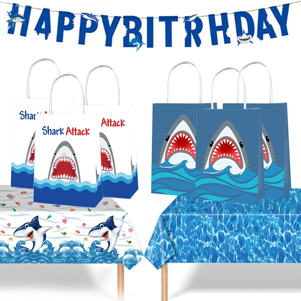Shark Party Supplies Ocean Shark Candy Gift Bag Per Compleanno Baby Shower Shark Balloon Party Tovaglia Shark Theme Party Decors
