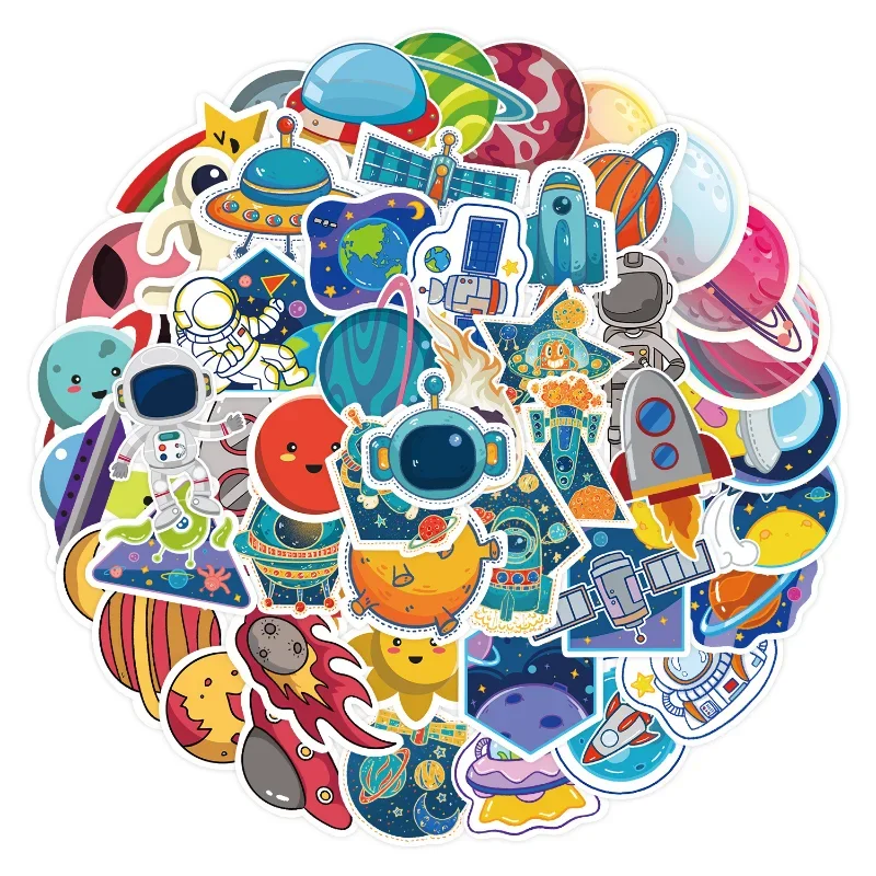 

50 шт. милый космический корабль, астронавт, наклейки в эстетике «сделай сам», бутылка для воды, запись ноутбука, крутая мультяшная наклейка, наклейка