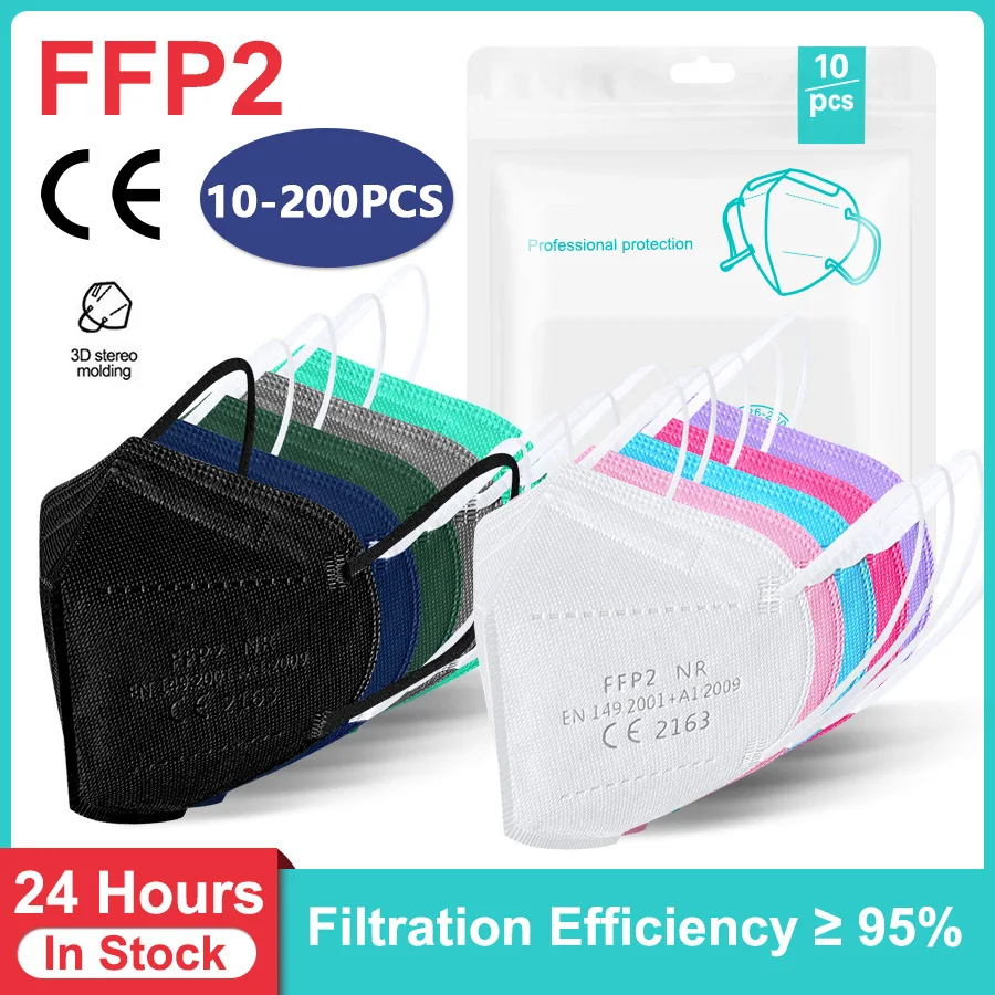 

10-200PCS FFP2 Mascarillas Black 5Layers fpp2 Approved Adult Filtering Half Face Mask Dust-Proof Anti-PM2.5 Mixed ffp2 Mask