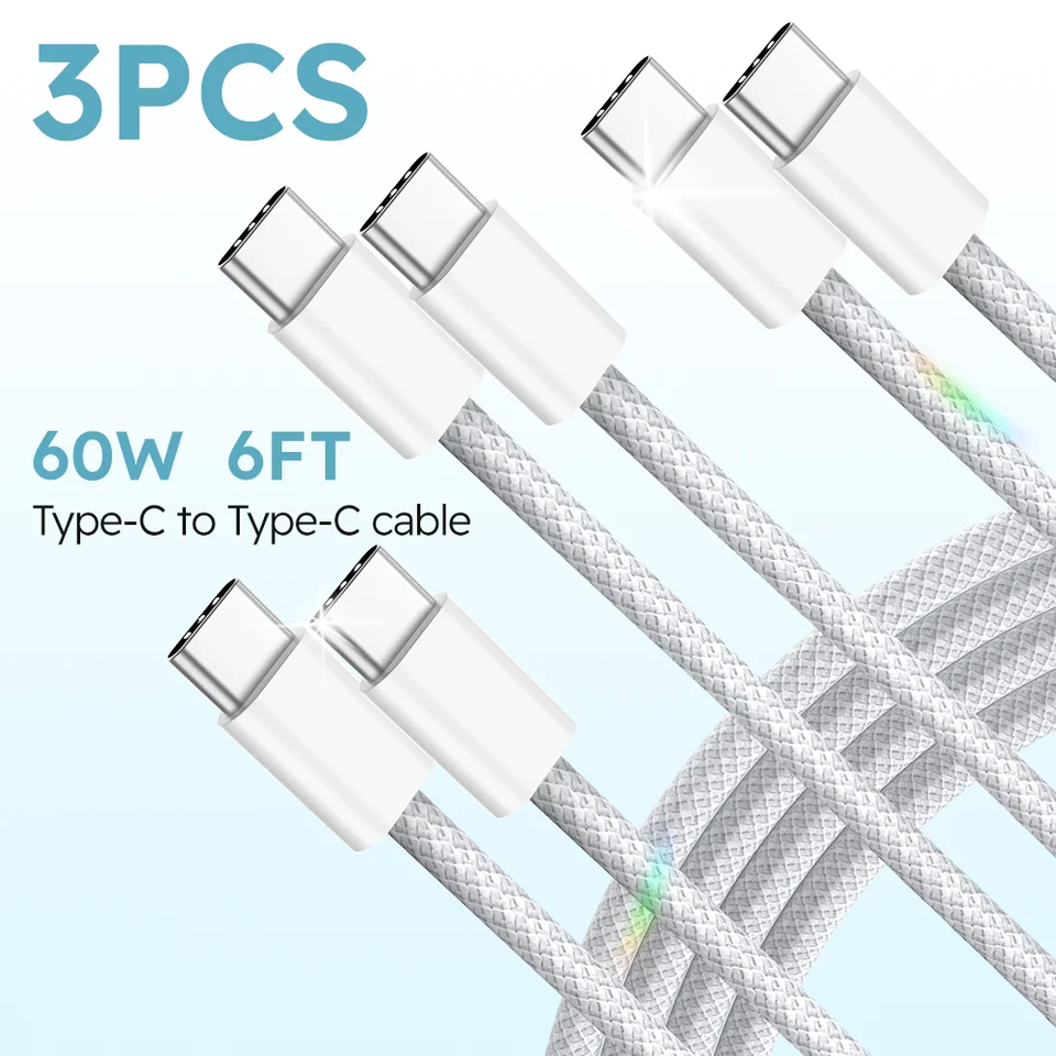 Fast Charging 3 Pack Nylon USB C Cables