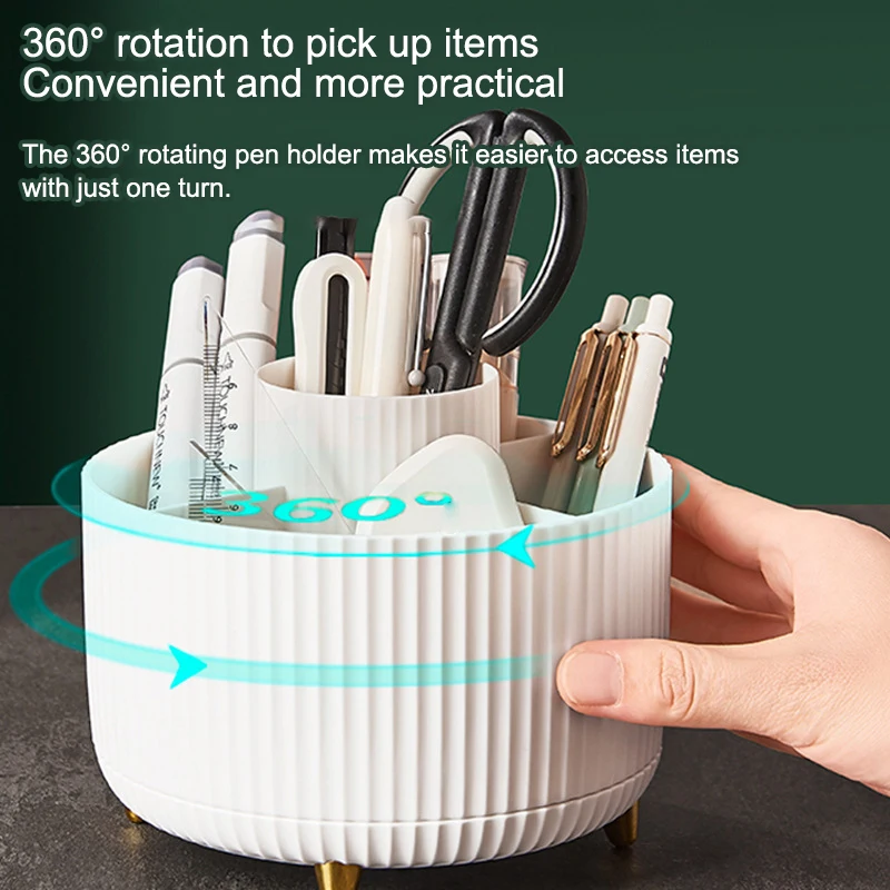 5 Slots 360°Rotating Makeup Brush Organizer Holder Multi-Functional Desktop Lipstick Cosmetic Storage Box For Vanity Bathroom 3
