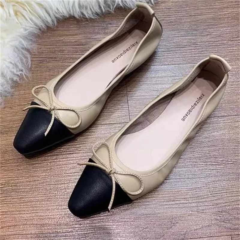 

Pleated Shoes for Women Pointed Toes Chassure Femme Mixed Colors Zapatos Butterfly-knot Flat Heels Ladies Shallow Female Ballets