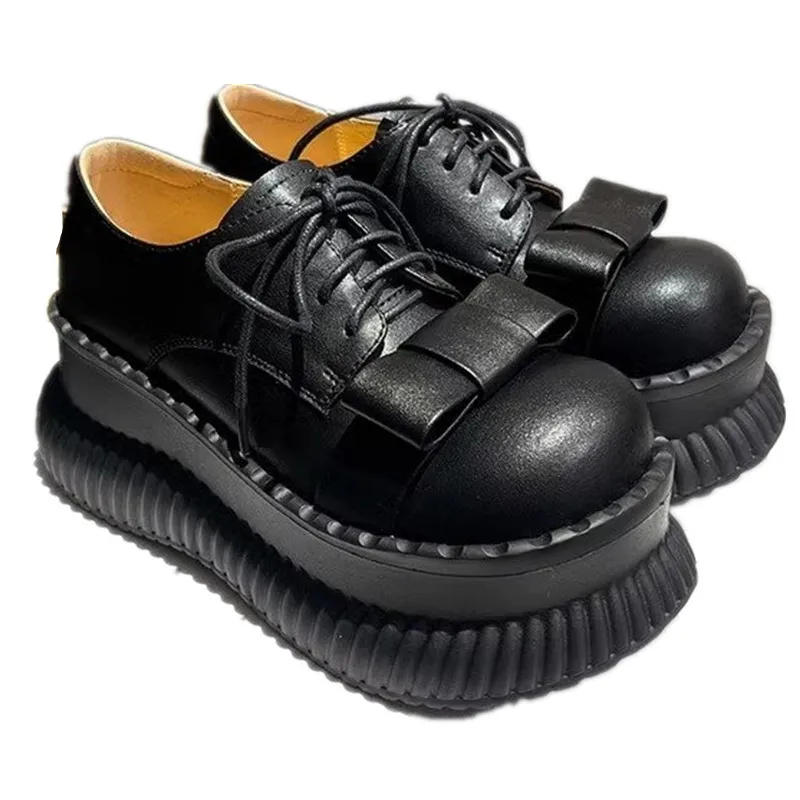 Spring and Fall Round Toe Butterfly Knot Women Pumps Thick Sole Chunky Heels Solid Color Up Ins Fashion Sweet Female Shoes New