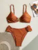 Sexy Pleate High Waist Bikini Set 2025 Women Orange Metal Buckle Push Up Two Piece Swimsuit Beach Bathing Suit Holiday Swimwear