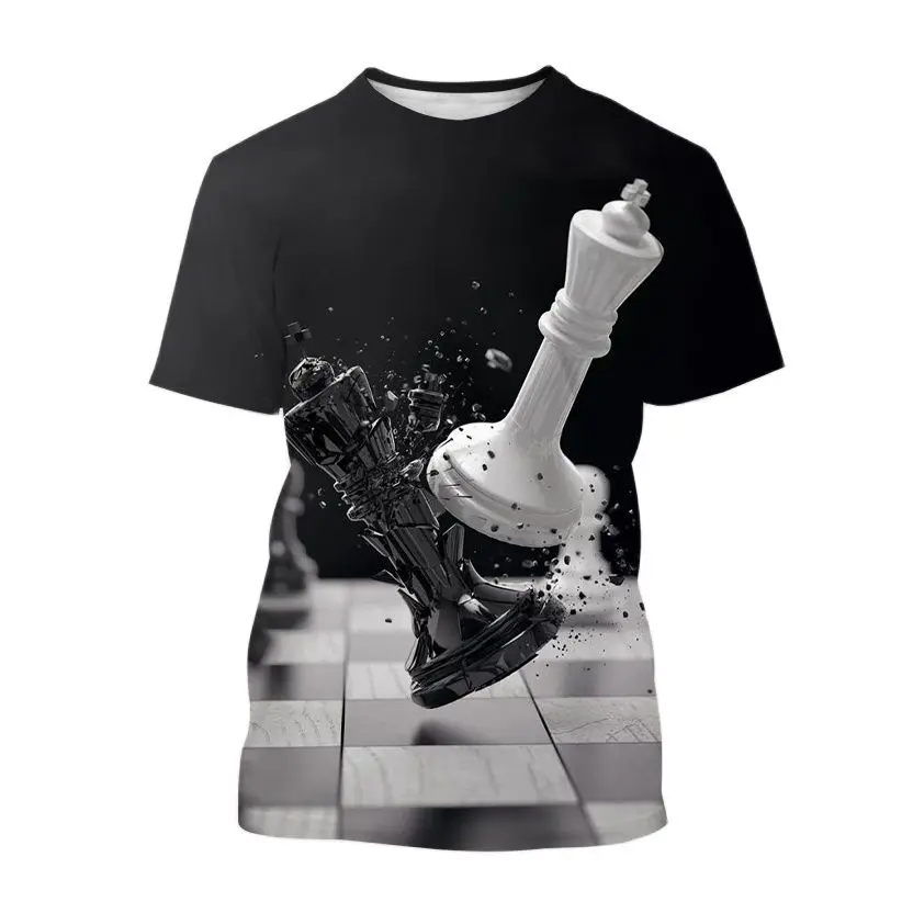 

Fashion Men's Chess 3D Printing Round Neck Sports Loose Casual Large Fitness Top Cool T-shirt Summer Light Thin Short Sleeves