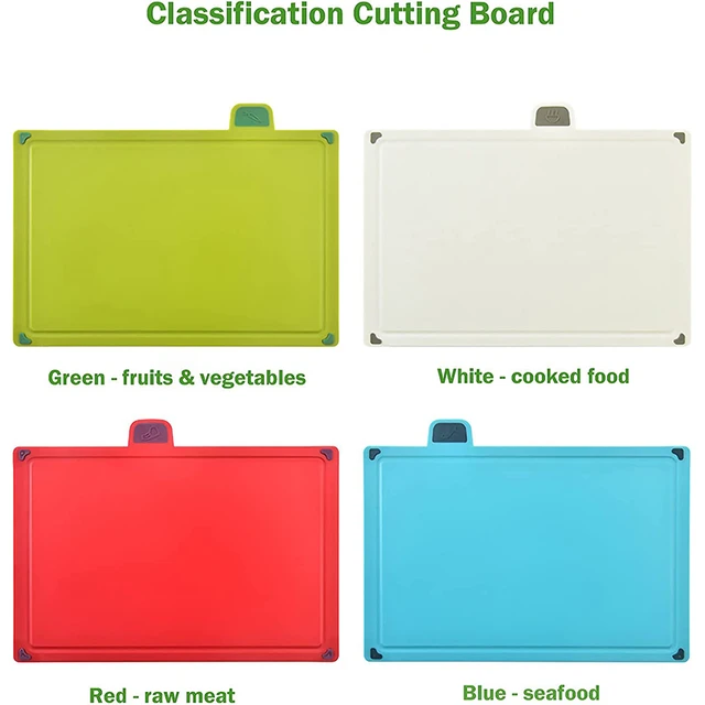  Color-Coded Plastic Cutting Board Set with Storage Stand - 4  Piece Set for Various Food Types - Slip-Resistant Design - Dishwasher Safe:  Home & Kitchen