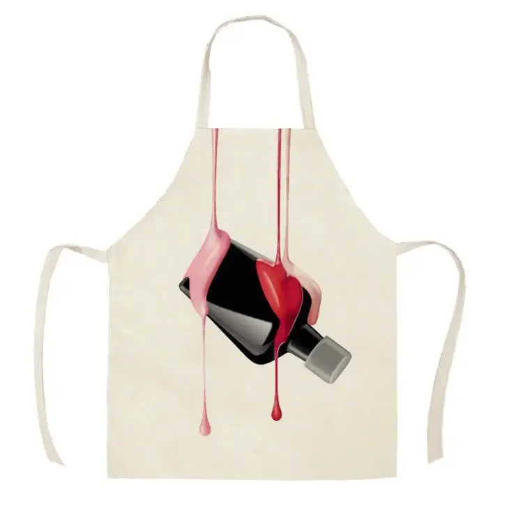 Home Kitchen Apron Color Nail Polish Bottle Printed Sleeveless Linen Aprons Men Women Home Cleaning Tools Fartuchy Chef Tablier 6