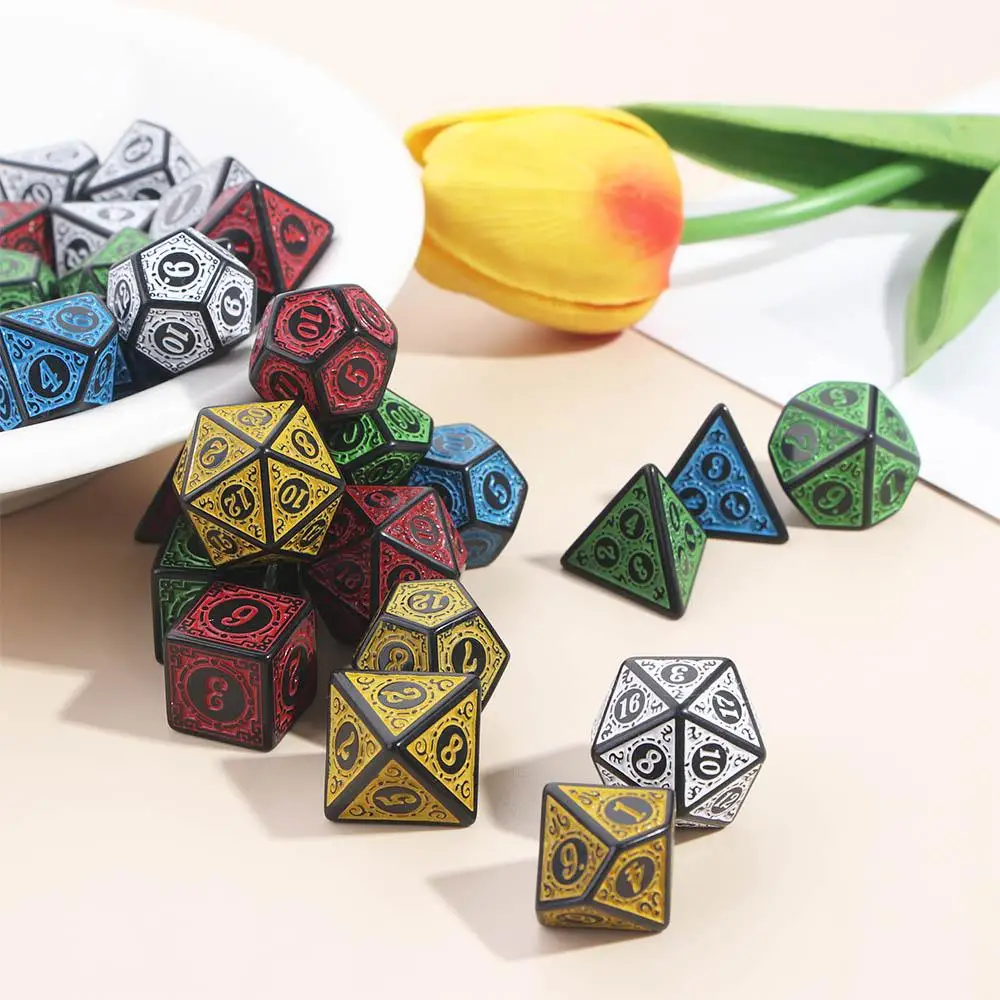 Playing Games Number Resin Family Party Board Games Desktop Carved Pattern Dice Set Polyhedral Dices 7pcs Dice Set Game Dice