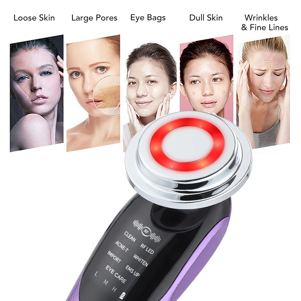 7in1 Anti-Aging EMS LED Device Facial&Neck Firming Massager for Skin Rejuvenation,Reducing Fine Lines&Wrinkles,Beauty Care Tool