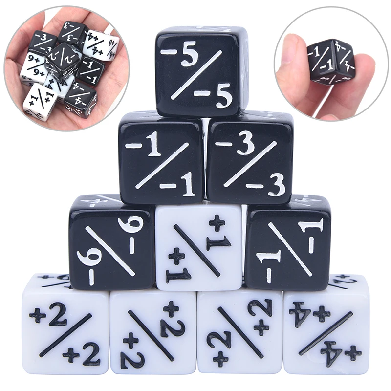 10 Pieces Dice Counters 5 Positive +1/+1 & 5 Negative -1/-1 For Magic The Gathering Table Game