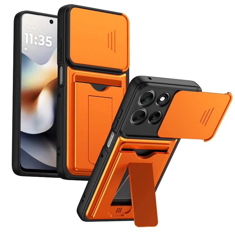 Solid Color Wallet Phone Case with Card Slot and Stand Feature