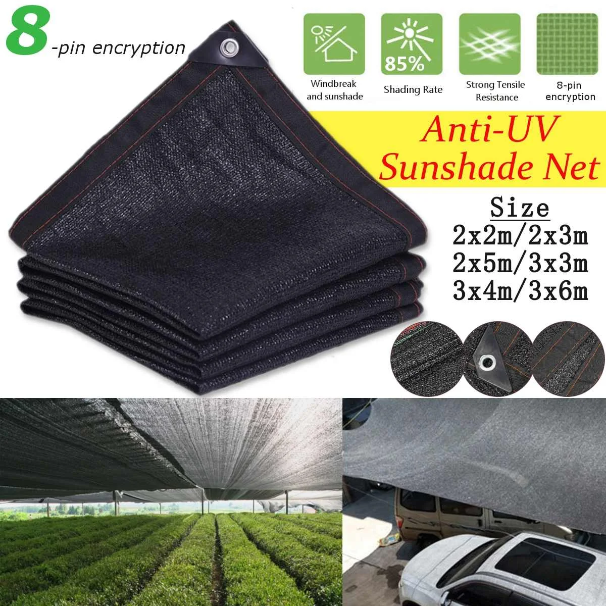 

Black 8 Pin Anti-UV HDPE Shading Net Garden Balcony Succulent Plant Sunshade Net Outdoor Swimming Pool Sun Shade Net Car Cover