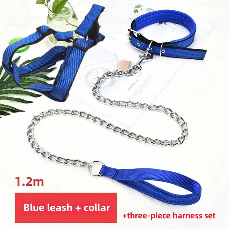 thumbnail image 1 of Correa para perros de razas grandes y pequeñas, cadena de hierro antimordeduras, cuerda para pasear perros, accesorios para perros, golden retriever, 1 of 5