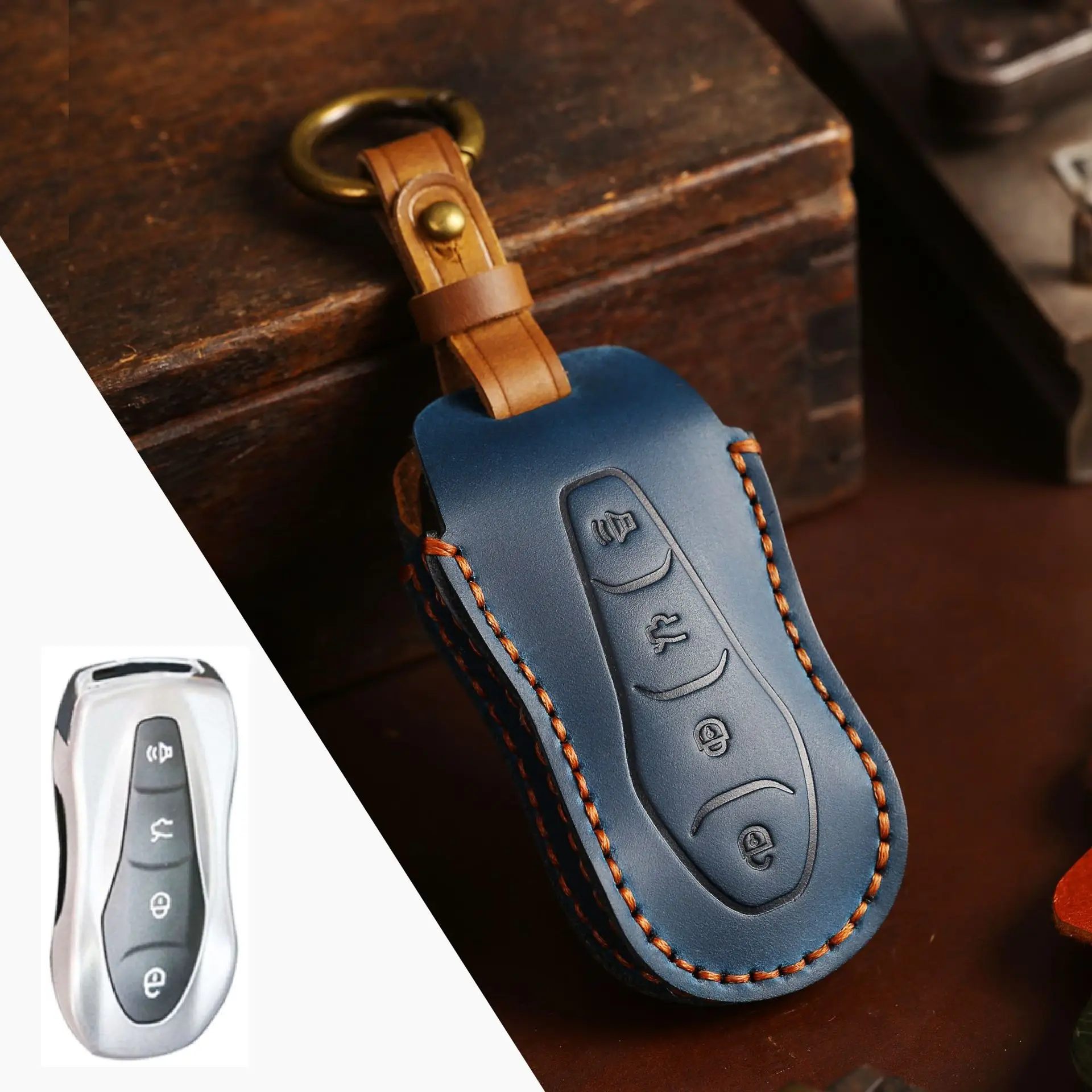 

Crazy Horse Leather Car Key Case Cover for Geely Azkarra Tugella FY11 2019 2020 Atlas Pro New Emgrand GS X6 SUV EC7