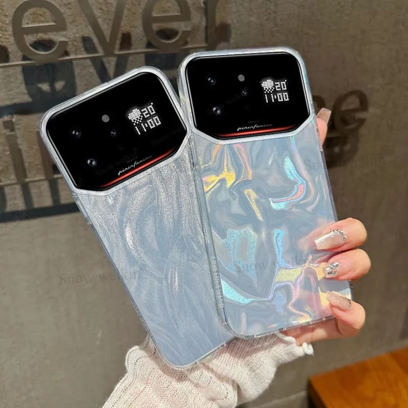 Luxury Laser Silver Gradient Hard Case - Shockproof Phone Cover with PC Back and TPU Bumper