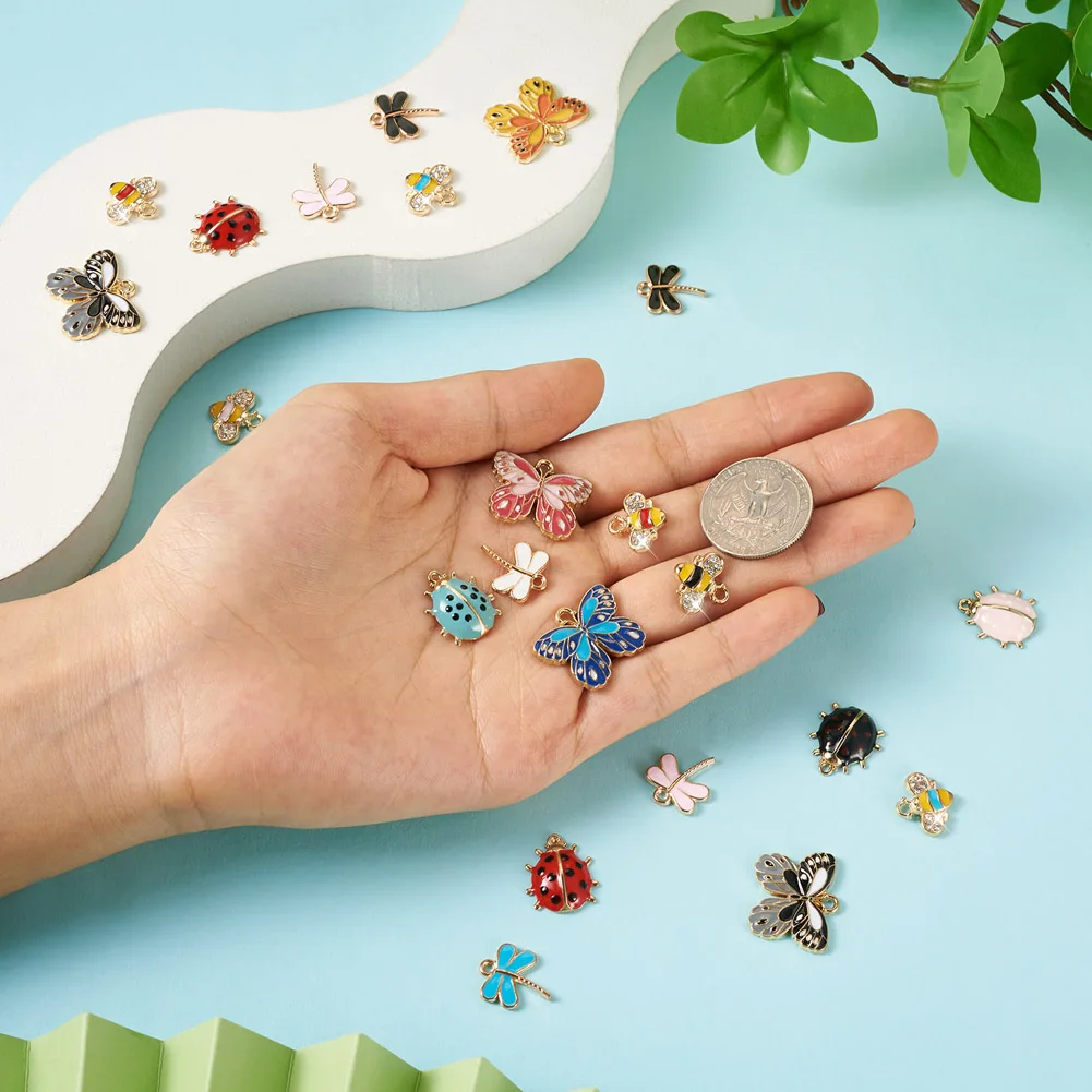 64Pcs Alloy Enamel Charms Spring Butterfly Ladybird Dragonfly Enamel Pendants for Necklace Earrings Summer Jewelry Accessories