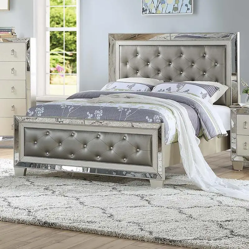 Silver Tufted King Bed 1