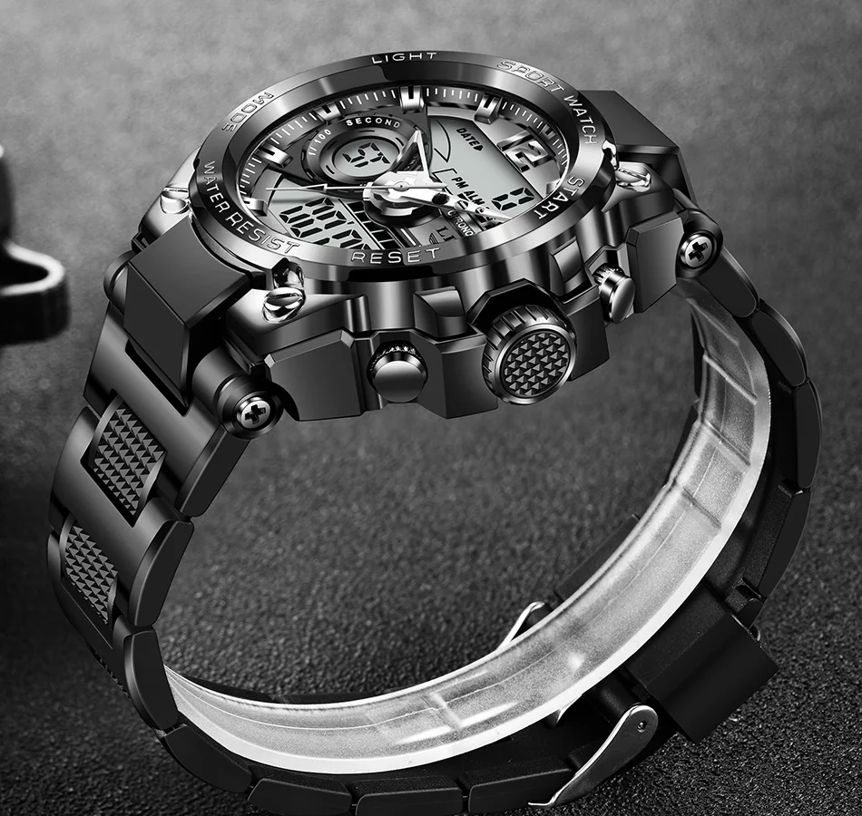 Sports Watch For Men  Dual Display 50M Waterproof Quartz Watches Chronograph Digital Alarm Clock Military WristWatch_voghion.com