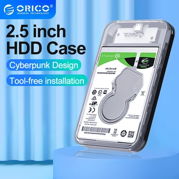 ORICO C 타입 외장 스토리지 HDD 케이스, SATA 5Gbps 사이버펑크 디자인, 투명 HDD SSD 하드 드라이브 인클로저, PC 케이스용, 2.5 인치