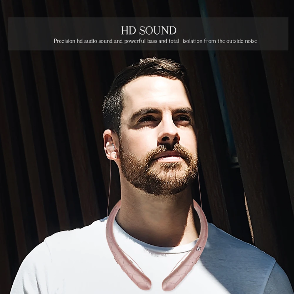 Neckband Headset Waterproof Running Headset Bluetooth-Compatible5.0 Noise Canceling Retractable Earbuds for iPhone Samsung LG