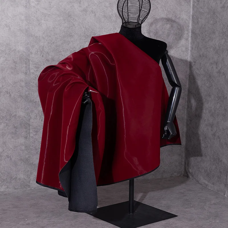 Mirror Burgundy PU Leather Fabric Wear-resisting Clothing Artificial Leather Fabric Sewing Material DIY Creative Clothing