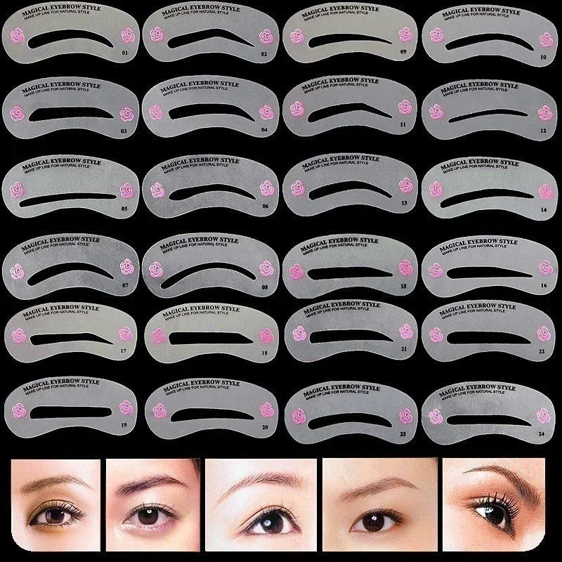 Makeup Tools Eyebrow Stencil Tool Eye Makeup Tools 24pcs/set DIY Eyebrow Shaping Stencils Grooming Kit Template