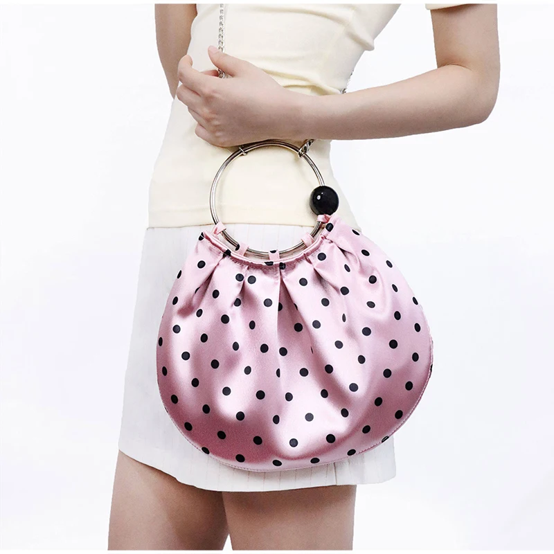 Gepunktete Tragetasche im Vintage-Retro-Stil mit Knitterdesign, Damenhandtasche, Schultertasche, lässige Alltagstasche, modische Trendtasche mit Henkel – Detail 13
