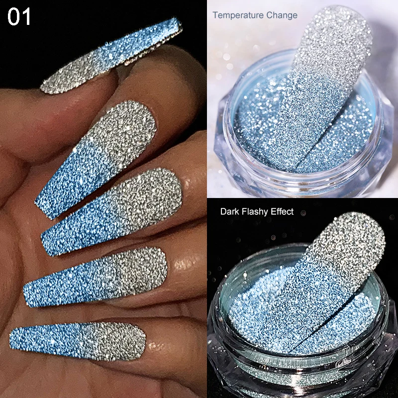 Reflective Flash Glitter Powder Temperature Color-Change Holographic Nail Powder UV Gel Polish Chrome Pigment Dust 1-JAR nail powder,nail pigment,nail glitter,nail decoration,nail decorations