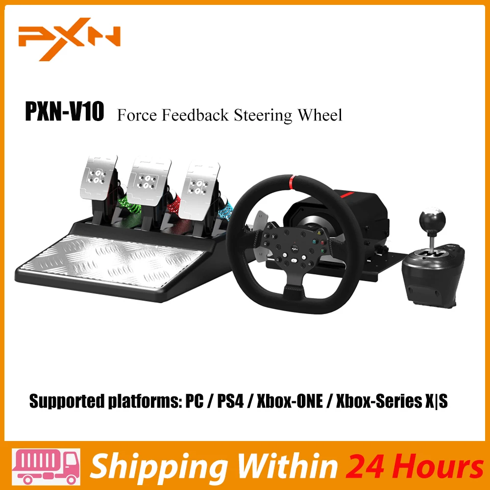 PXN V10 3 IN 1 Force Feedback Racing Wheel Gaming Steering Wheel Volante pc  With Hall Magntic Pedals For PC Computer/PS4/XBOX
