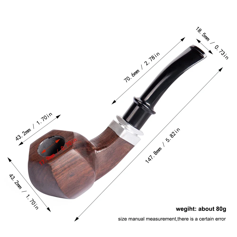 Ebony Handmade Smooth Tobacco Pipe 9mm Activated Carbon Filter Wood Smoking Pipes Cigar Tube Smoke Cigarette Smoking Accessories tobacco pipe tobacco smoking accessories