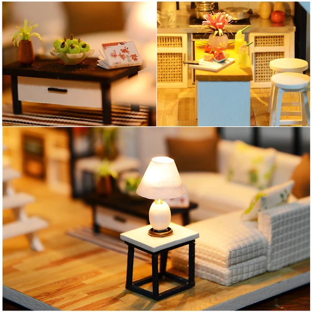 Cutebee DIY Dollhouse Kit Apartment Loft Wooden Miniature Doll Houses With Furniture LED Lights for Children Birthday Gift 5