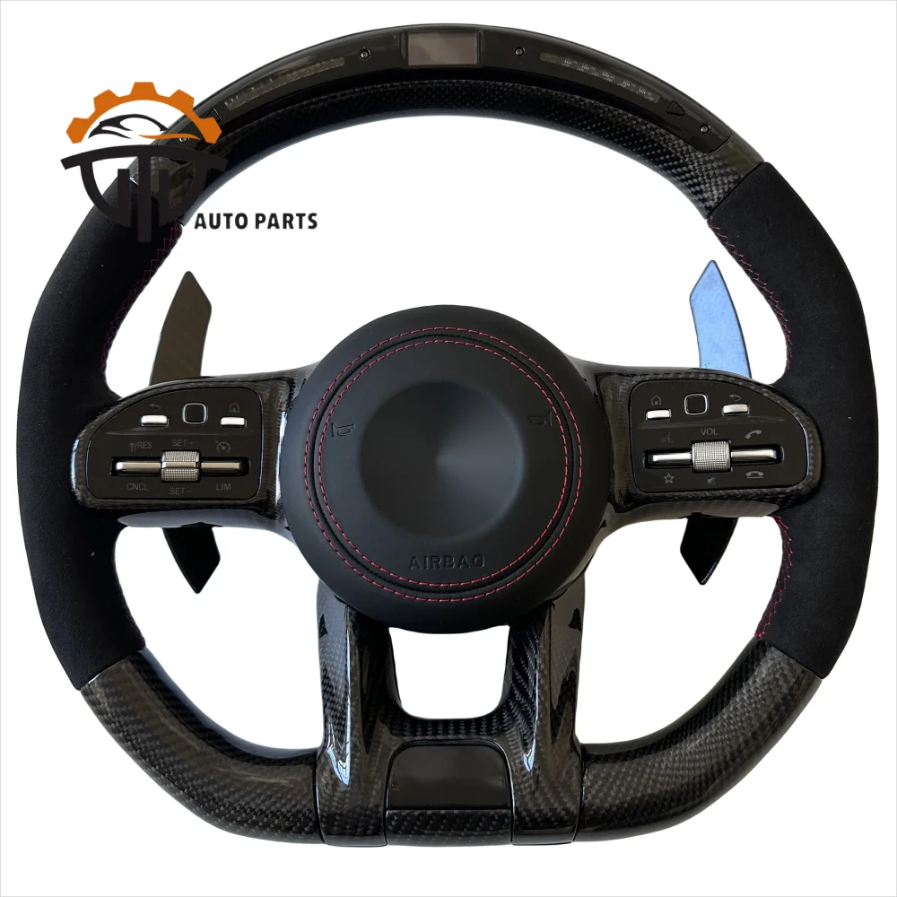 

Replacement Real Glossy Carbon Fiber Steering Wheel With Perforated Leather For Benz AMG