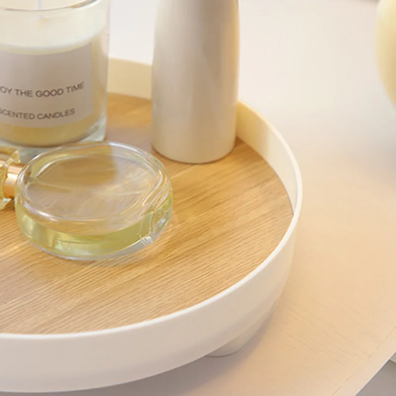 Nordic Wood Storage Tray Household Desktop Sundries Cosmetic Perfume Jewelry Key Plate Home Decorative Round Storage Trays 5