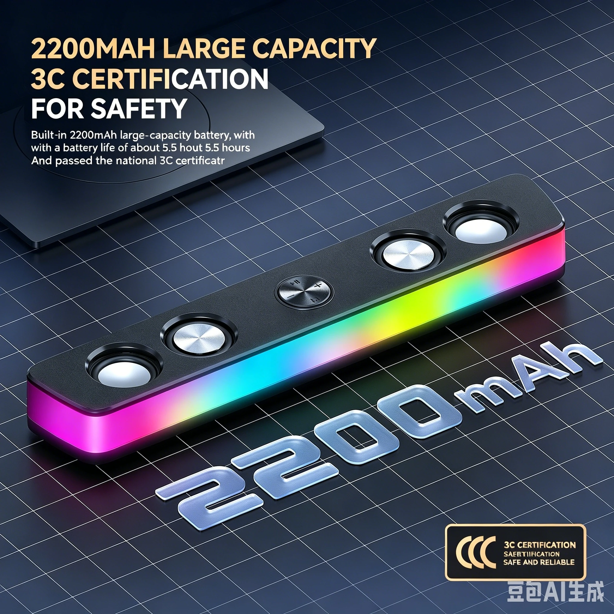 BT535 무선 사운드바 블루투스 스피커 2200mAh RGB 전체 화면 조명 지원 TF USB AUX PC 노트북 게임용 내장 마이크