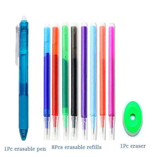 thumbnail image 1 of Juego de bolígrafos de gel borrables mágicos de 0,7 mm, 8 colores, varillas de recarga borrables, tinta de gel, bolígrafos retráctiles, varillas de mango lavables, 1 of 5