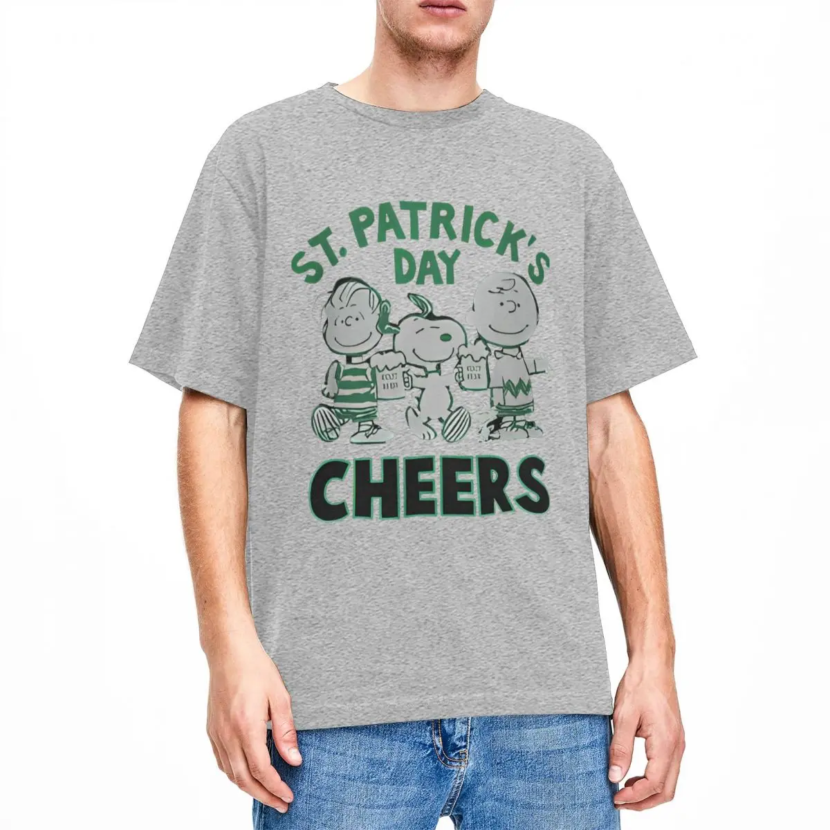 thumbnail image 1 of Camiseta de algodón 100 % divertida para hombre con el lema Y2K de Peanuts, Snoopy, San Patricio y Charlie Brown Cheers, 1 of 5
