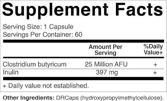 Vitamin Clostridium Butyl 25 Million-Gut Health -60 DR Capsules-Made from Probiotic Inulin Fiber