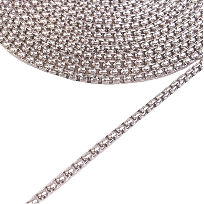3mm Stainless Steel Box Chain Necklace - Rolo Cable Wheat Link For Men & Women, 16" To 30"